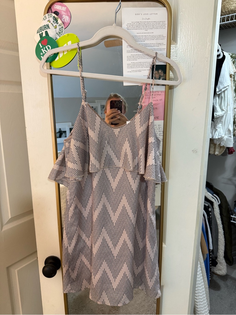 Peppermint Beige Chevron Ruffle Mini Dress - Picture 3 of 4